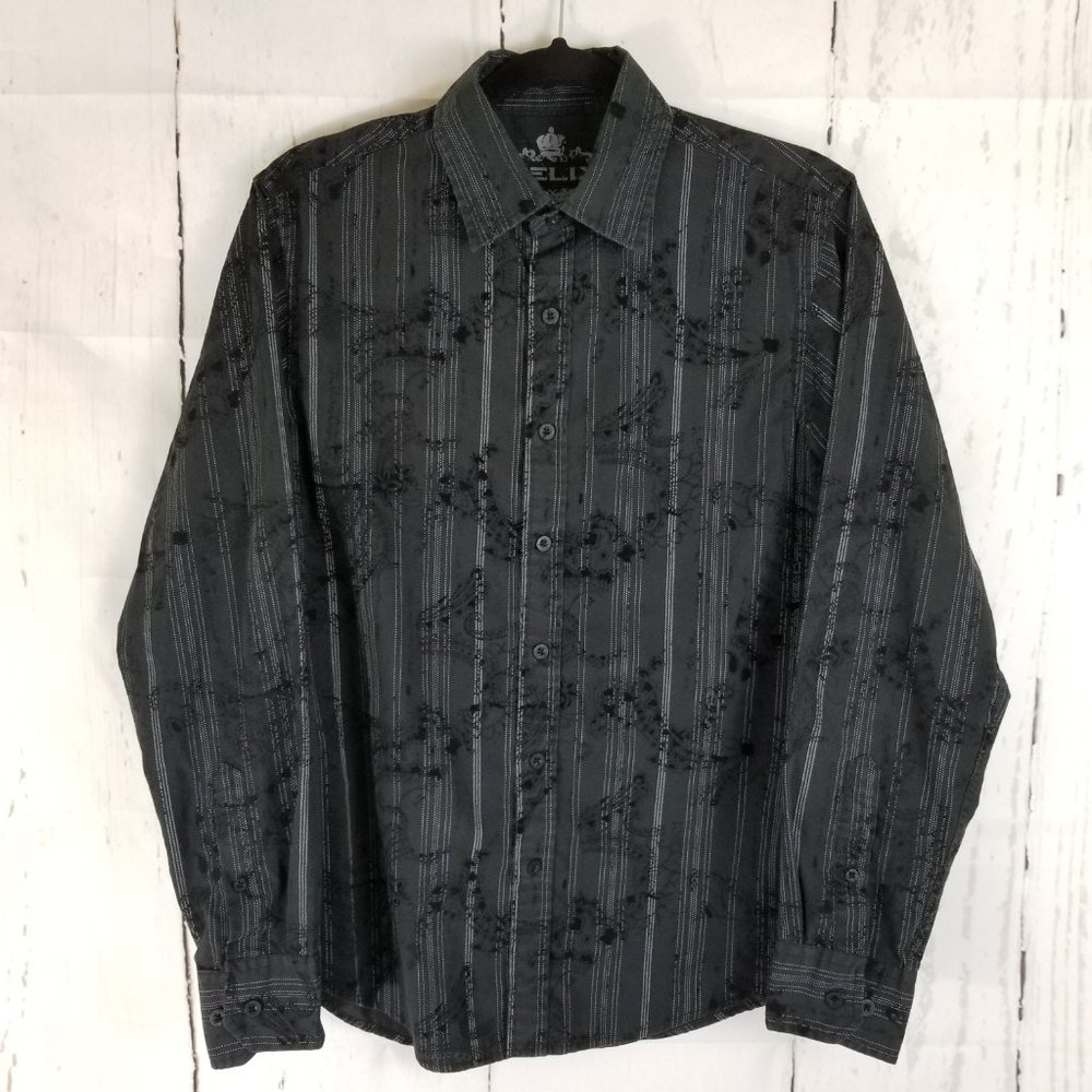 Helix Button Down Shirt Sz S Black White Stripe